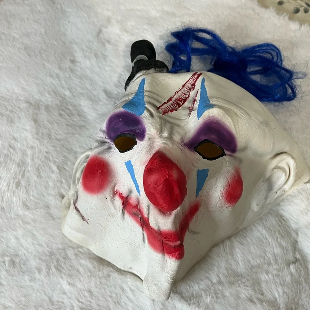 Colorful Clown Mask with Blue Hair